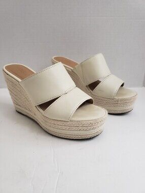 Sz 6.5 Crown Vintage 'Erasin" Cream Leather Upper Sip On Wedge Heels